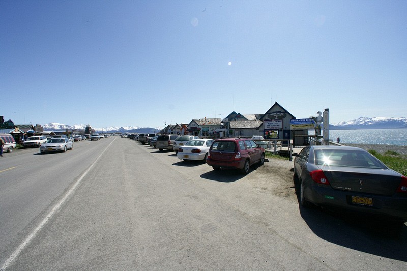 The 'Homer Spit'. These little shops line both sides of this small  finger.
