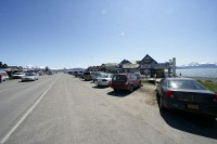 The 'Homer Spit'. These little shops line both sides of this small  finger.