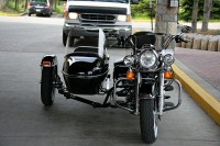 This really clean sidecar rig is used for motorcycle tours of the Jasper area