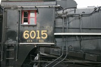 An old steam locomotive on display at the Jasper rail station