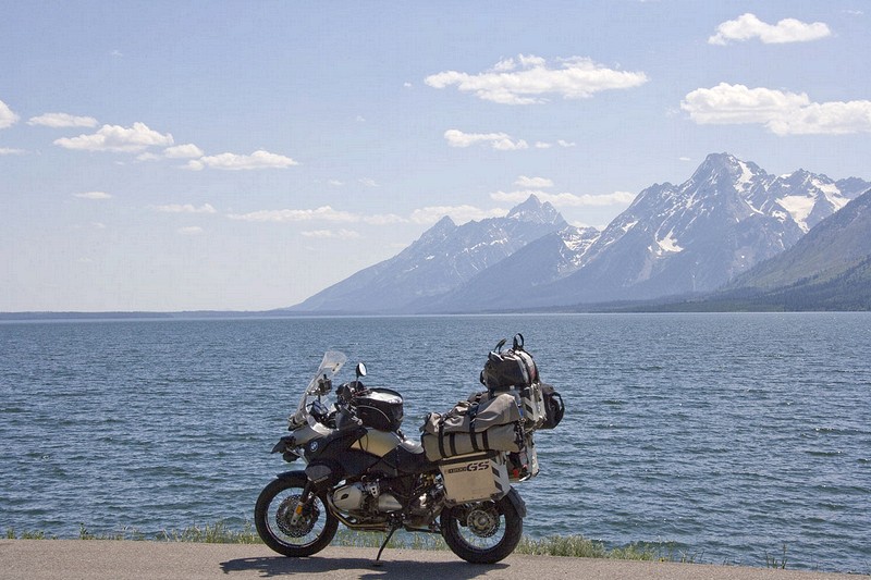 Our usual bike picture in front of the Tetons, but from a different spot.