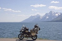 Our usual bike picture in front of the Tetons, but from a different spot.